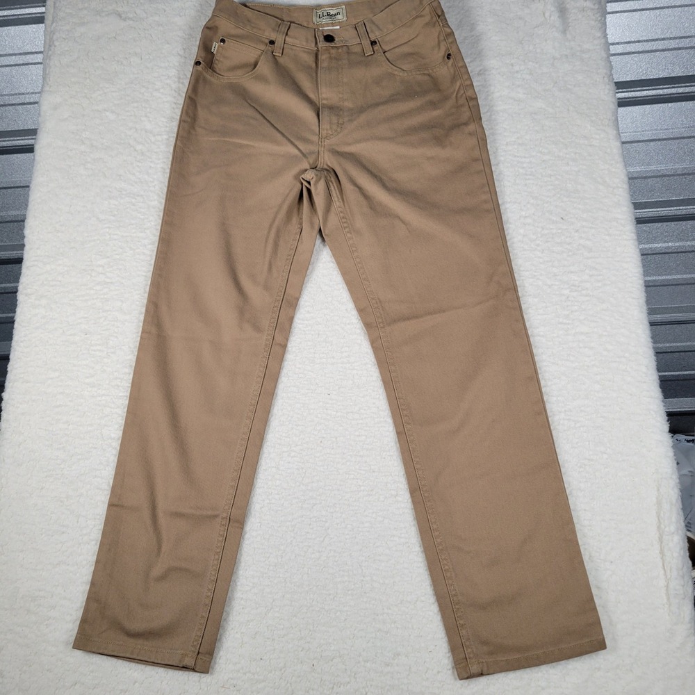 LL Bean Classic Fit Pants Mens 30x29 Khaki Tan 100% Cotton Straight Leg Twill - Picture 2 of 14